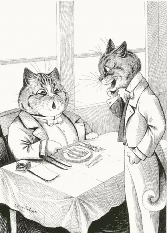 thumbs wain fat cat in a restaurant Художник Louis William Wain и его кошки